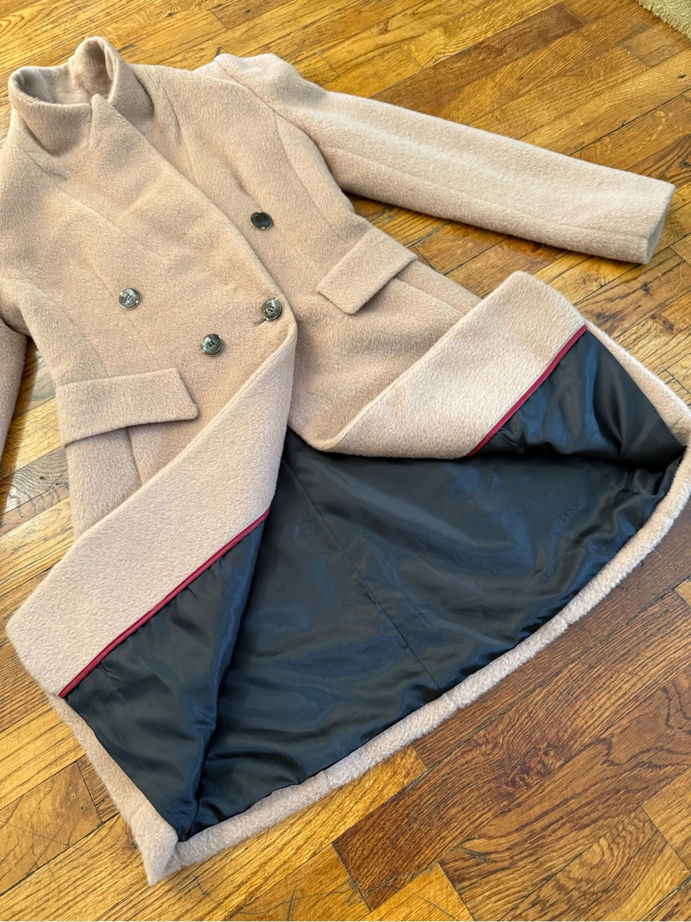 Kenneth Lynn Alpaca Wool Blend Double Breasted Camel Overcoat Size Small - Picture 7 of 16